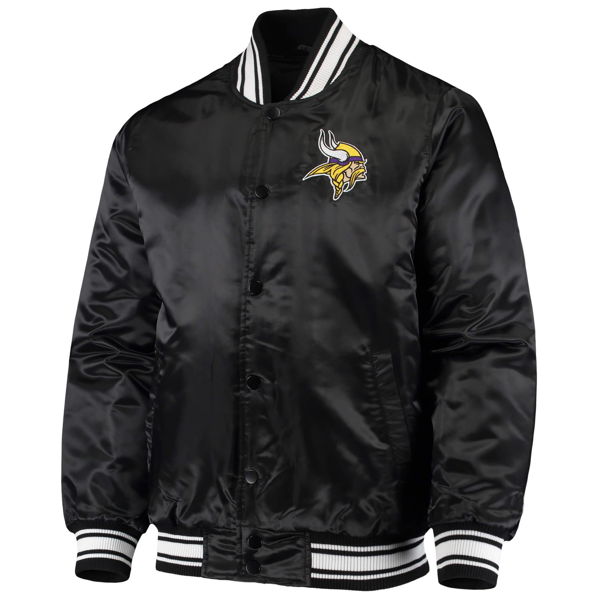 NFL Jeff Hamilton Minnesota Vikings Black Satin Jacket (1) NFL Jeff Hamilton Minnesota Vikings Black Satin Jacket
