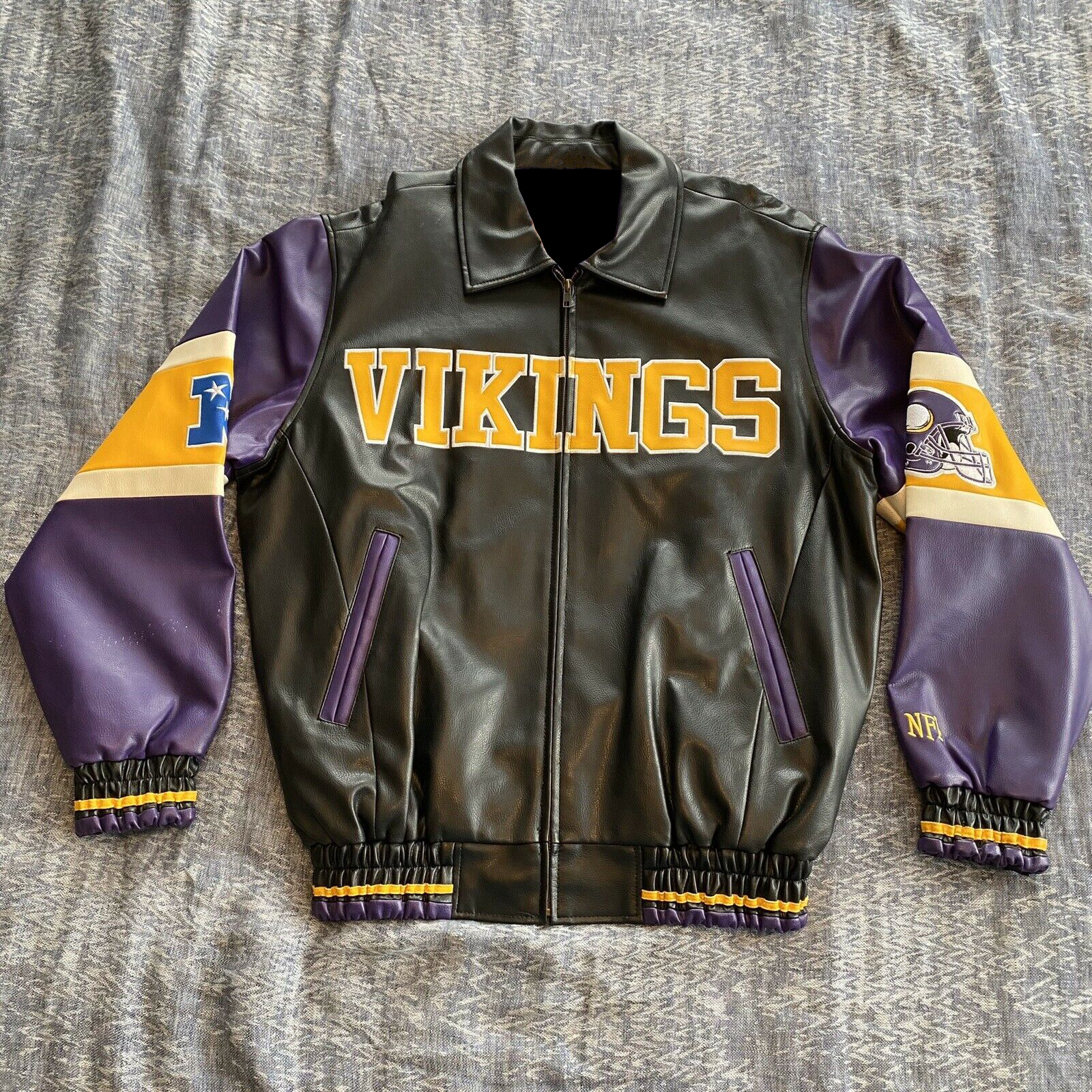 NFL Minnesota Vikings Black Leather Jacket (1) NFL Minnesota Vikings Black Leather Jacket