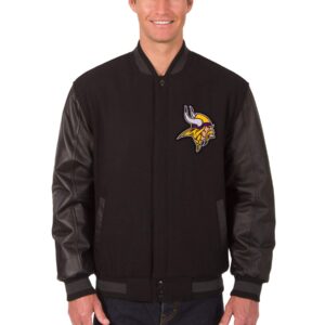 NFL Minnesota Vikings Black Wool Leather Jacket