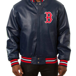 Navy Blue Boston Red Sox Leather Jacket