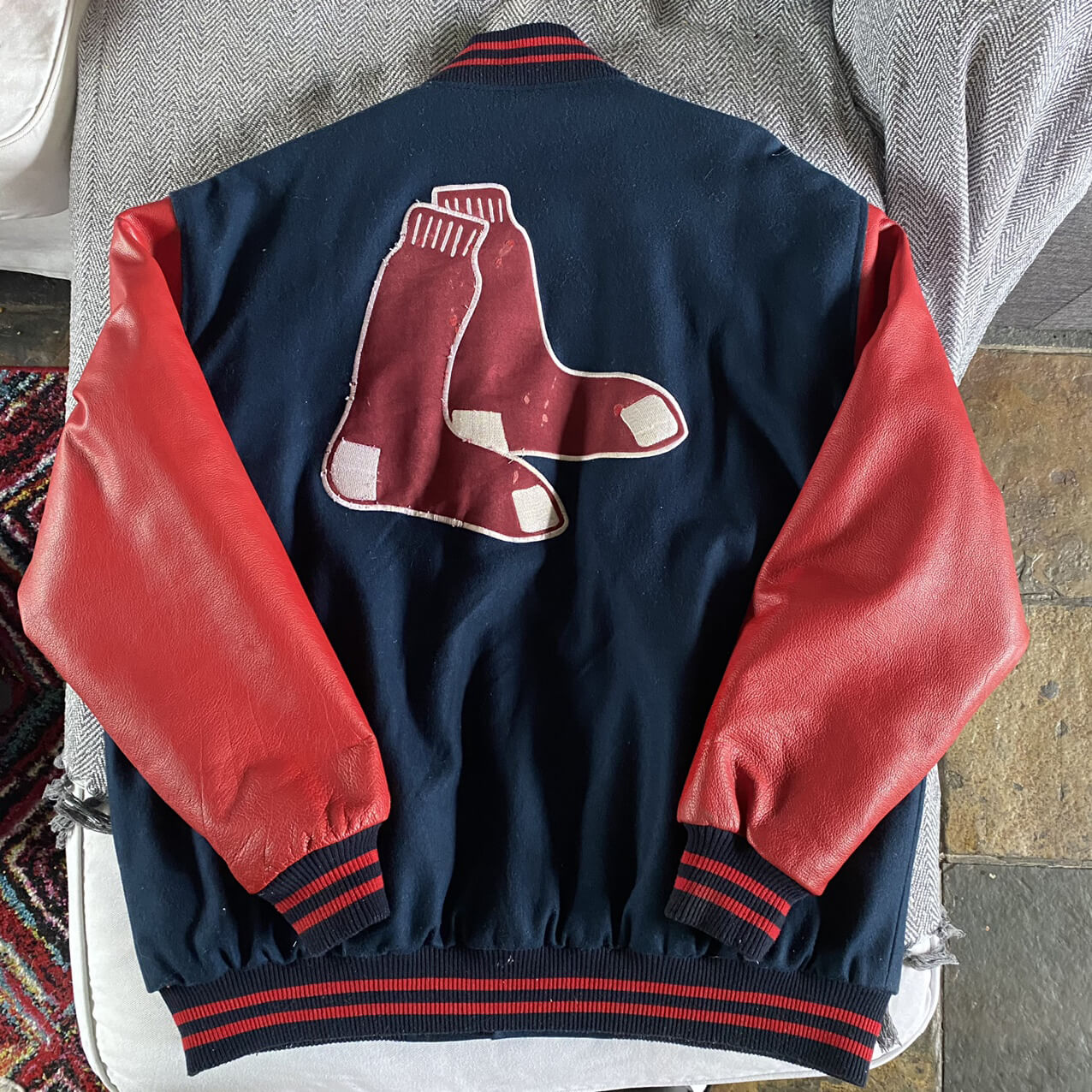 Navy Blue MLB Boston Red Sox Wool Leather Jacket (2) Navy Blue MLB Boston Red Sox Wool Leather Jacket