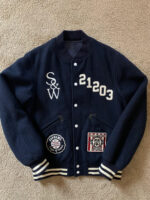 Supreme Navy Leather Miners Wool Jacket Varsity Style for Sale in