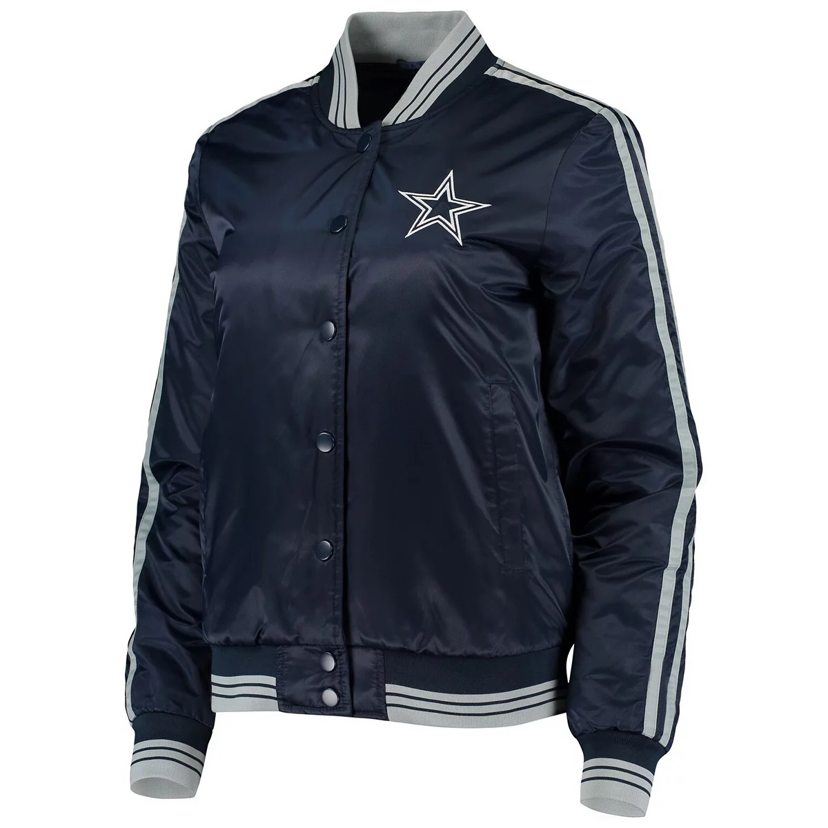 Navy Dallas Cowboys Overtime Full Snap Satin Jacket (2) Navy Dallas Cowboys Overtime Full Snap Satin Jacket