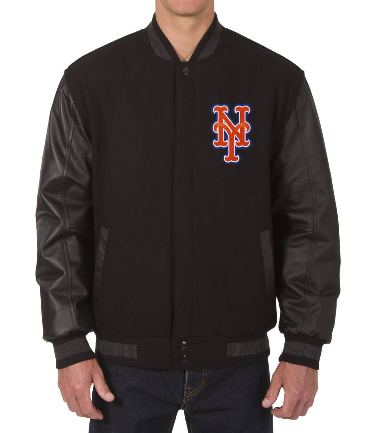New York Mets Black Varsity JH Design Jacket (1) New York Mets Black Varsity JH Design Jacket