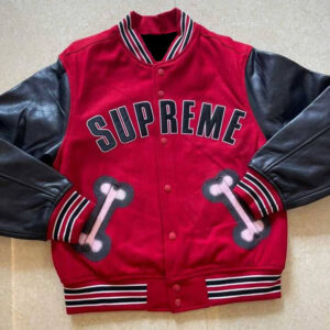Red Black Supreme Bone Varsity Jacket