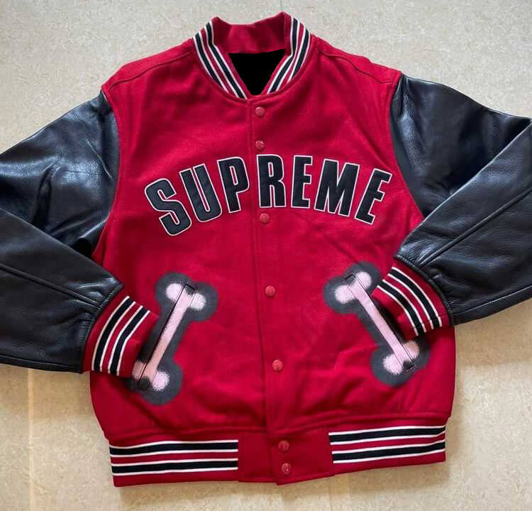 Wool/Leather Supreme Bone Varsity Jacket - HJacket