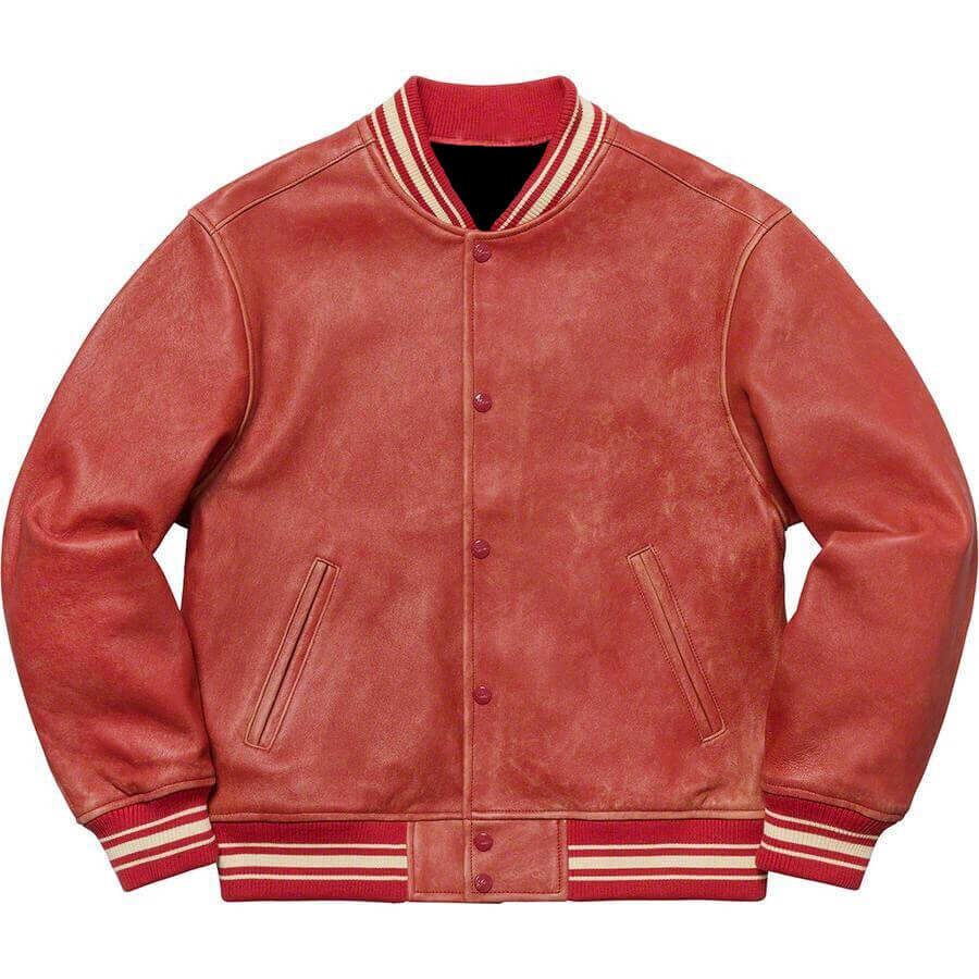 Supreme Red Leather Varsity Jacket Maker of Jacket