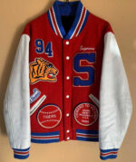 Supreme Red Tiger Leather Varsity Jacket