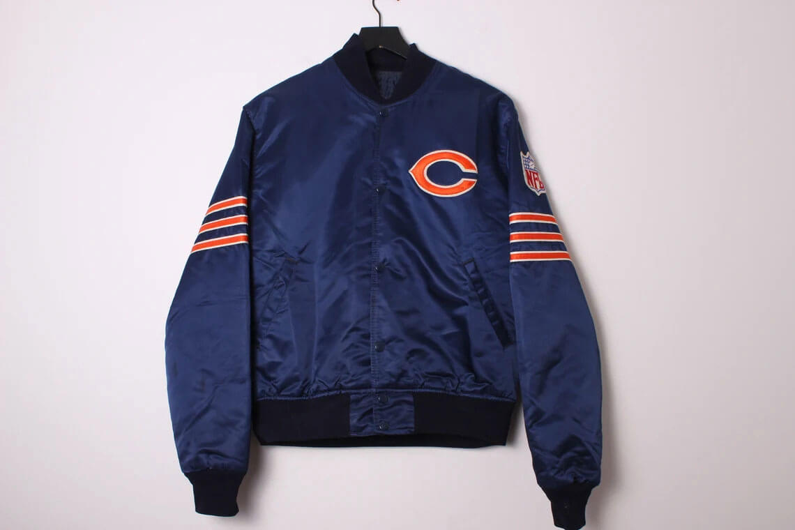 Vintage Chicago Bears Navy Satin Jacket (1) Vintage Chicago Bears Navy Satin Jacket
