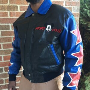 Vintage Mickey Mouse Disney Black Leather Jacket Left side