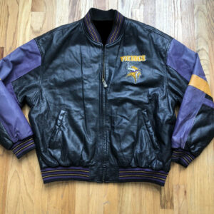 Vintage Minnesota Vikings Black Leather Jacket