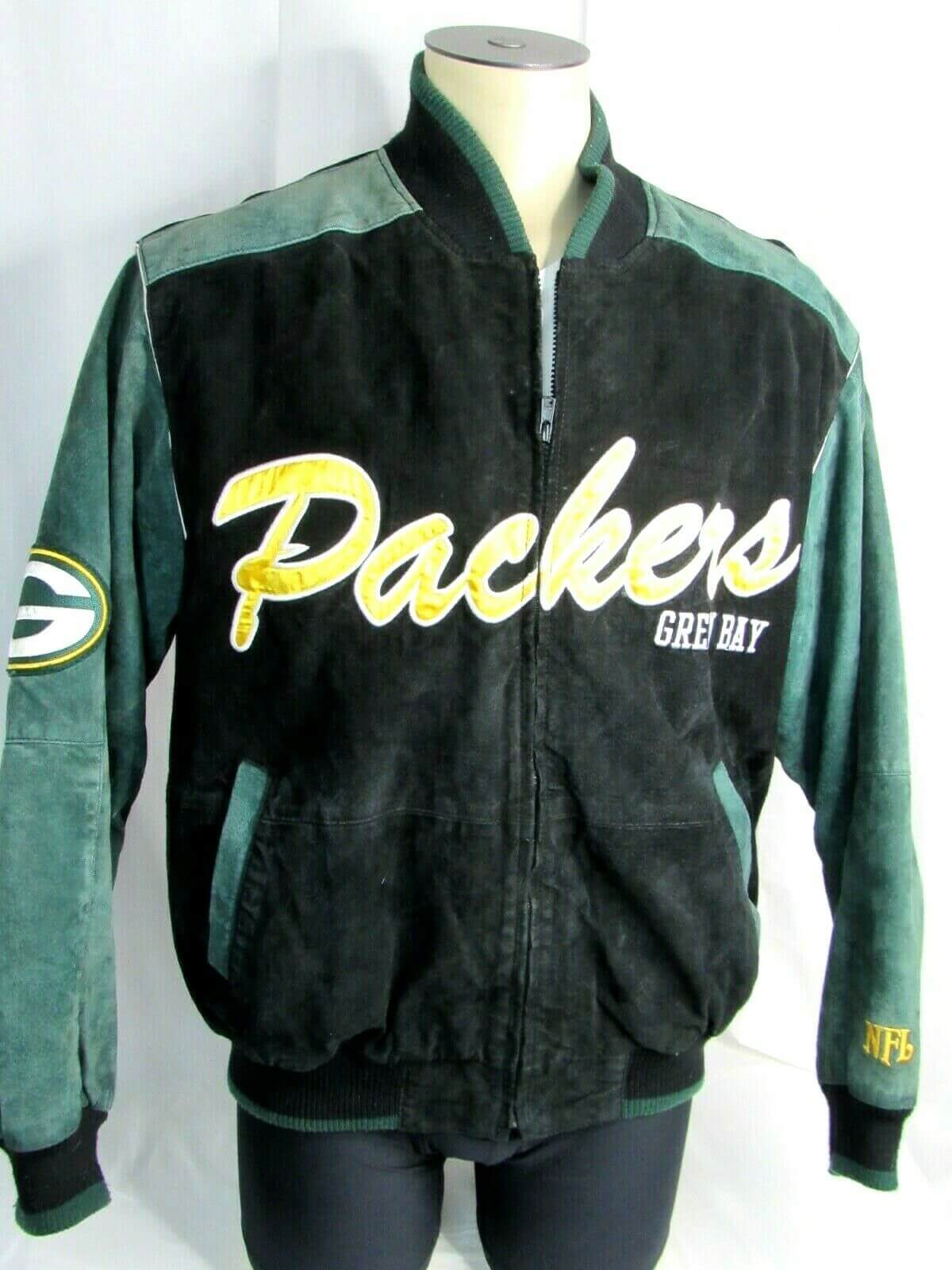 Vintage NFL Green Bay Packers Suede Leather Jacket (3) Vintage NFL Green Bay Packers Suede Leather Jacket