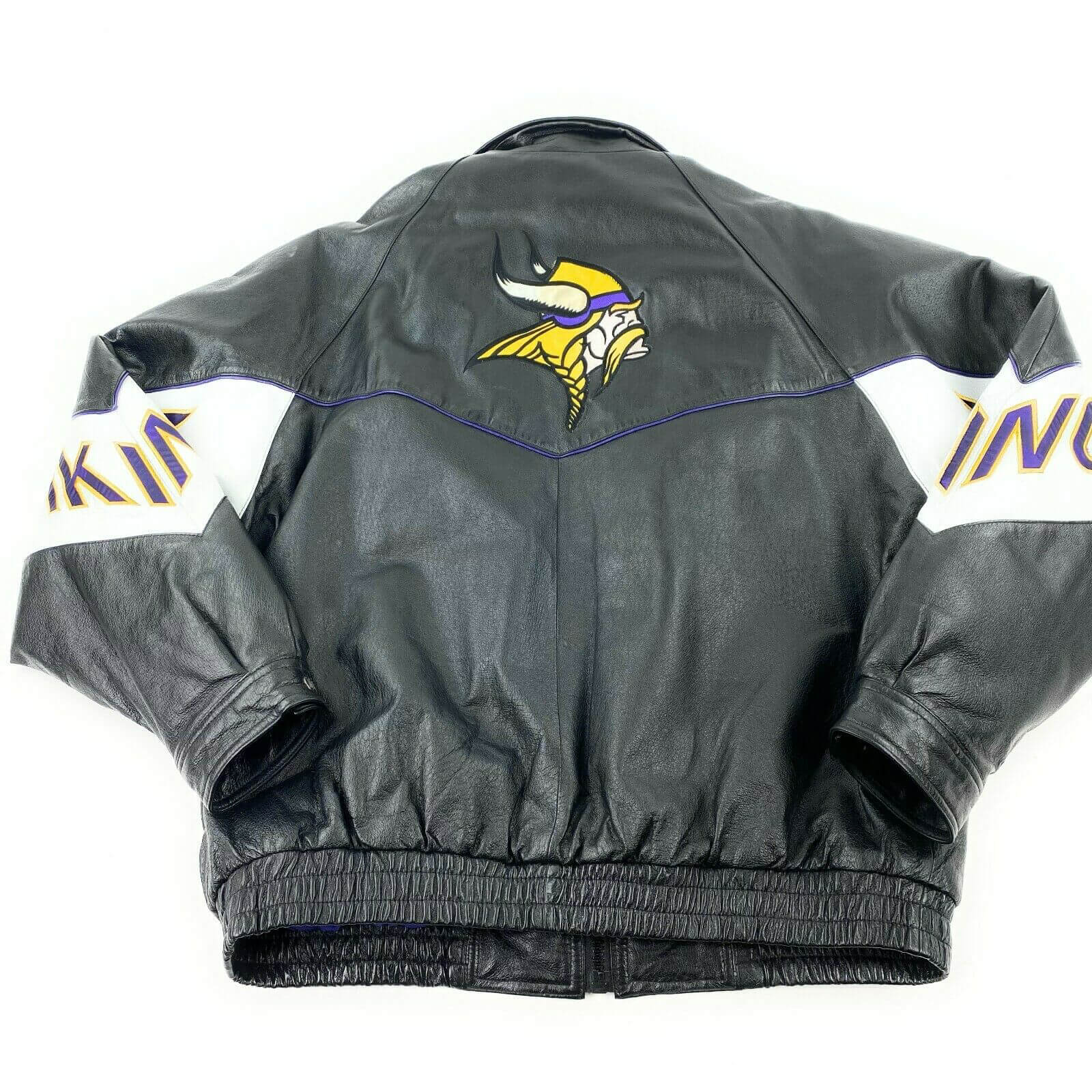 Vintage NFL Minnesota Vikings Black Leather Jacket (2) Vintage NFL Minnesota Vikings Black Leather Jacket