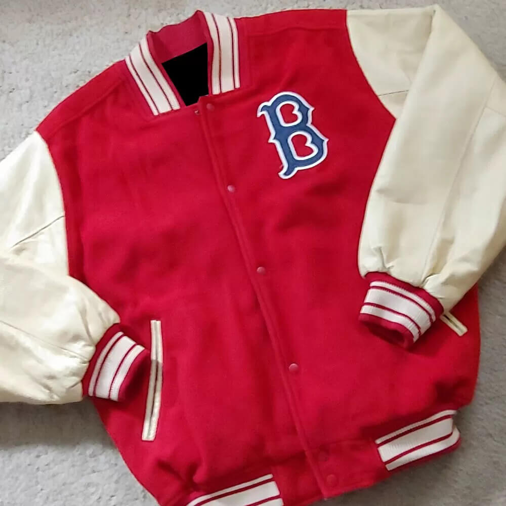 Maker of Jacket MLB Boston Red Sox White Wool Leather