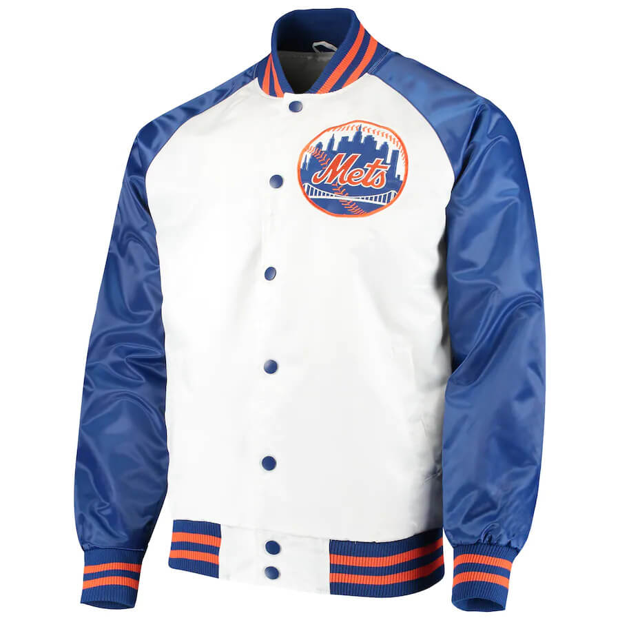 White Royal New York Mets Clean Up Hitter Satin Jacket (1) White Royal New York Mets Clean Up Hitter Satin Jacket