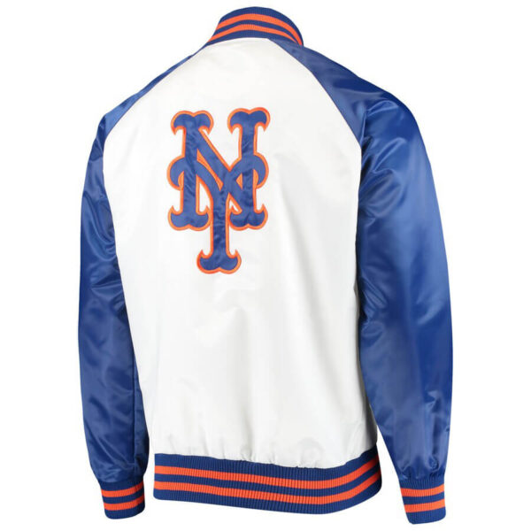 White Royal New York Mets Clean Up Hitter Satin Jacket