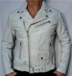 Affliction Bike Cutter American Biker White Leather Jacket (front)