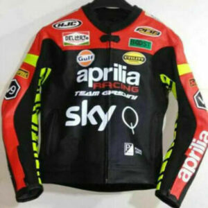 Aprilia Motorcycle Racing Black Leather Jacket