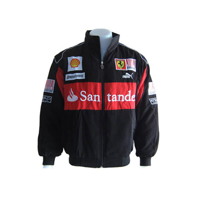Black Ferrari Santander F1 Racing Windbreaker Jacket - Maker of Jacket