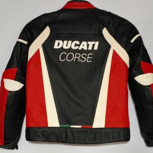 Black Red Ducati Corse Motorcycle Leather Jacket