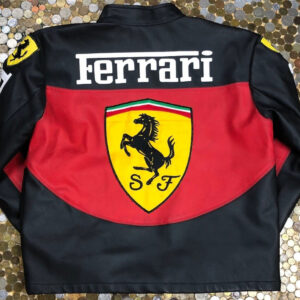 Black Red Ferrari Motorcycle Leather Jacket