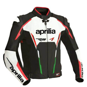 Black White Aprilia Motorcycle Leather Jacket