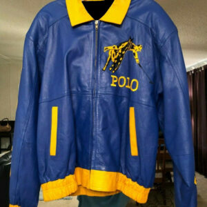 Blue And Yellow 9000 Polo Leather Jacket