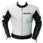 Ducati White And Black Motorcycle Racing Leather Jacket