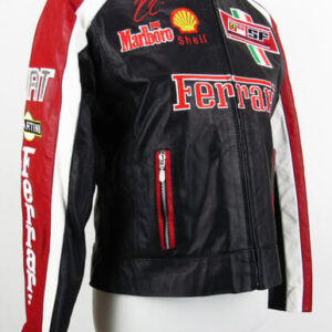 Ferrari Motorcycle Black And Red Leather Jacket