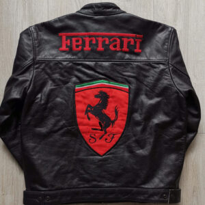 Ferrari Motorcycle Racing Black Leather Jacket