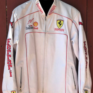 Ferrari White Motorcycle Racing Leather Jacket
