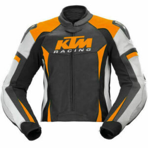 KTM Motorcycle Black And Silver Racing Leather Jacket