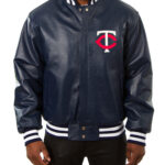 MLB Navy Blue Minnesota Twins Leather Jacket