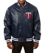 MLB Navy Blue Minnesota Twins Leather Jacket