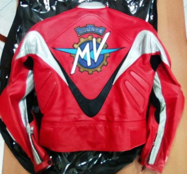 MV Agusta CRC Motorcycle Red And Silver Leather Jacket