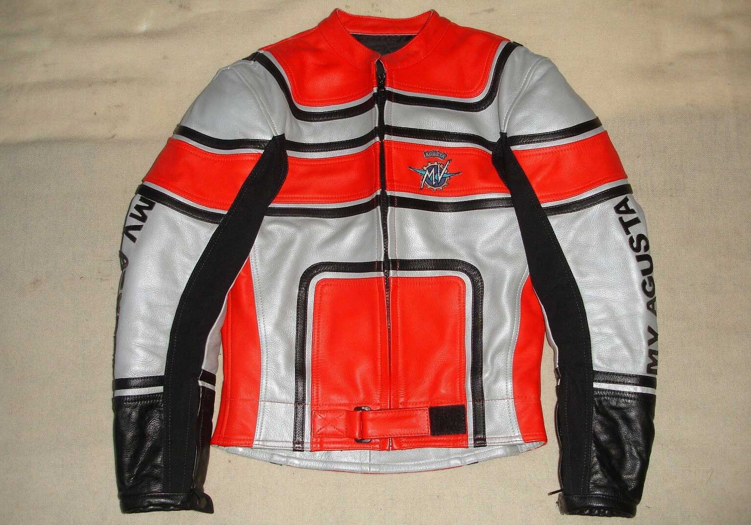 MV Agusta Motorcycle Silver And Red Leather Jacket (1) MV Agusta Motorcycle Silver And Red Leather Jacket