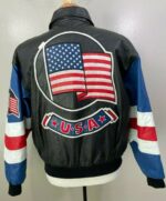 Michael Hoban USA Flag Multicolor Leather Jacket