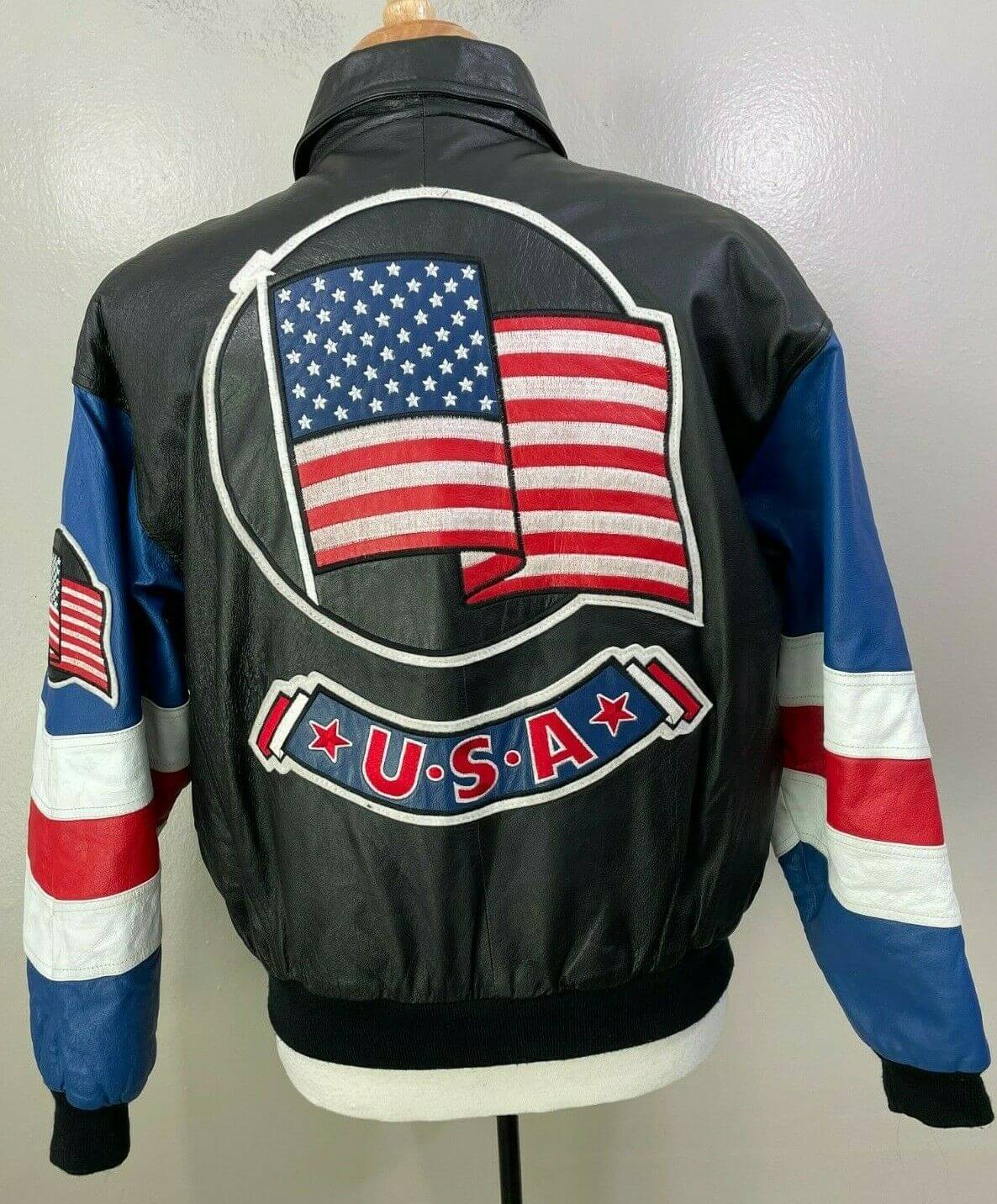 Michael Hoban USA Flag Multicolor Leather Jacket (2) Michael Hoban USA Flag Multicolor Leather Jacket
