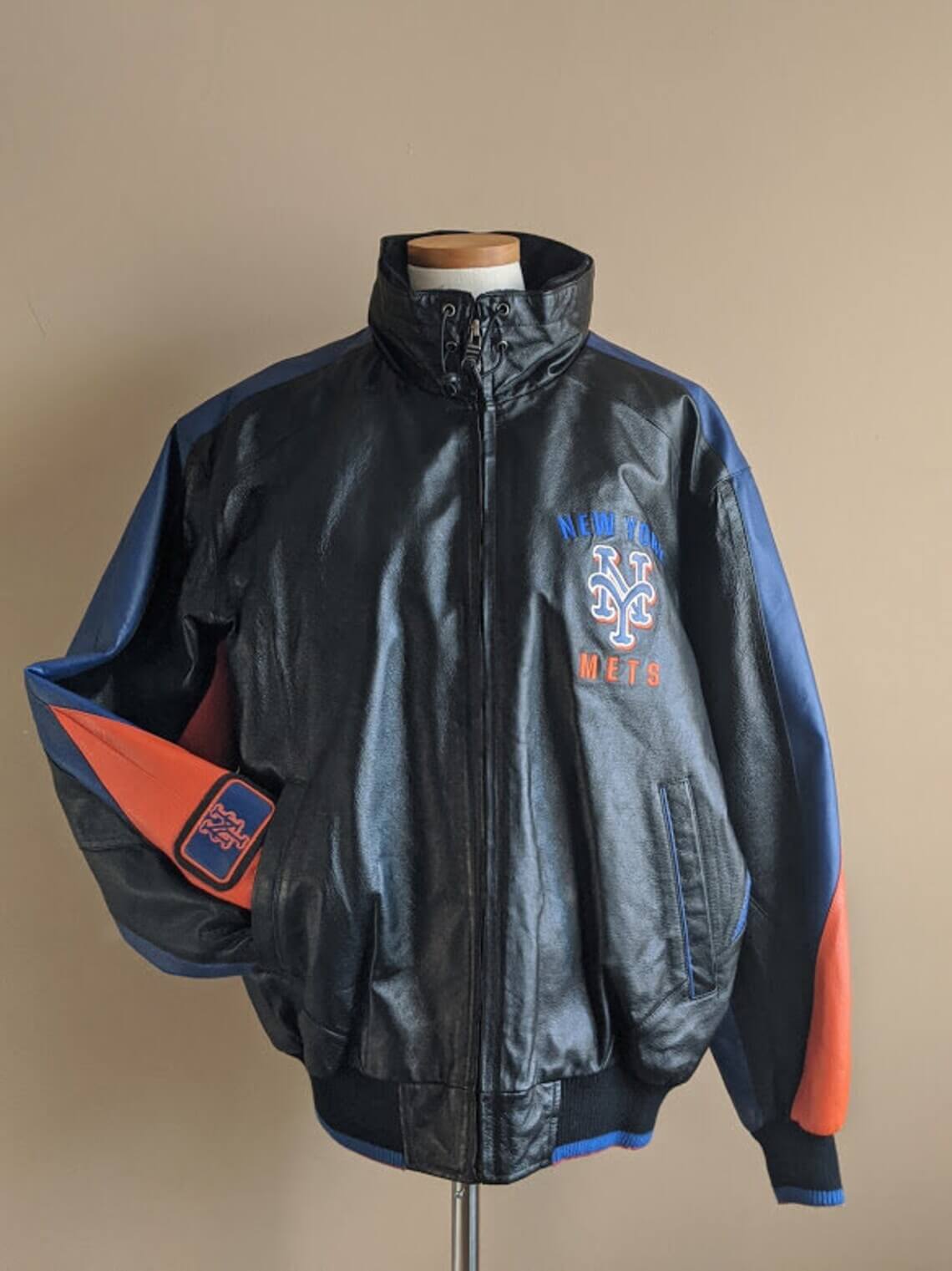 NY Mets Black Wool and Leather Jacket