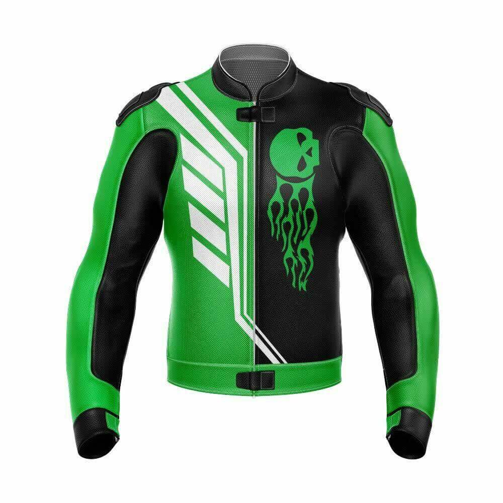 Skull Motorcycle Racing Green Leather Jacket (1) Skull Motorcycle Racing Green Leather Jacket