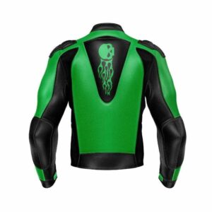 Skull Motorcycle Racing Green Leather Jacket
