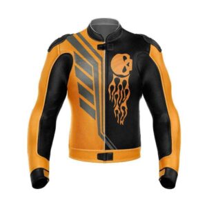 Skull Motorcycle Racing Orange Leather Jacket