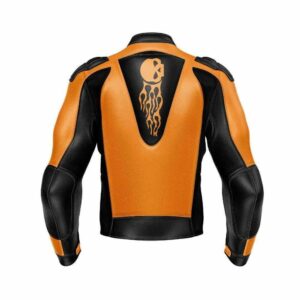 Skull Motorcycle Racing Orange Leather Jacket