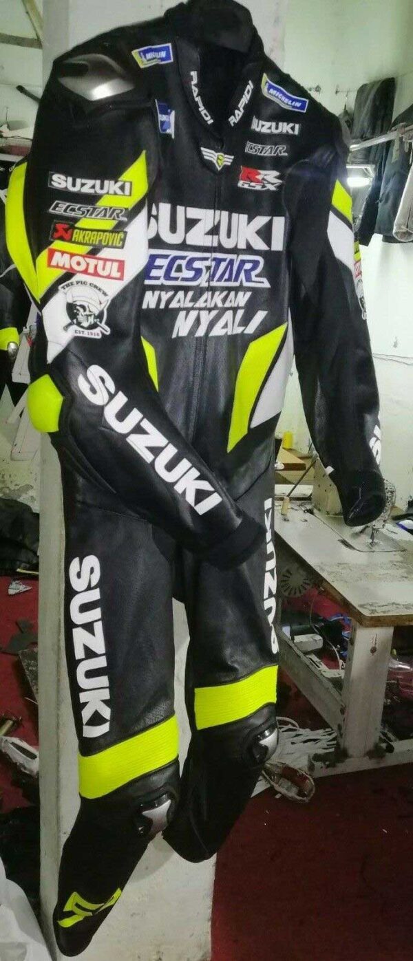 Suzuki Ecstar Motorcycle Black Leather Suit