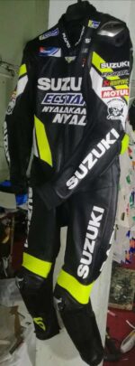 Suzuki Ecstar Motorcycle Black Leather Suit