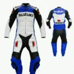 Suzuki GSXR Motorcycle Blue And White Leather Suit