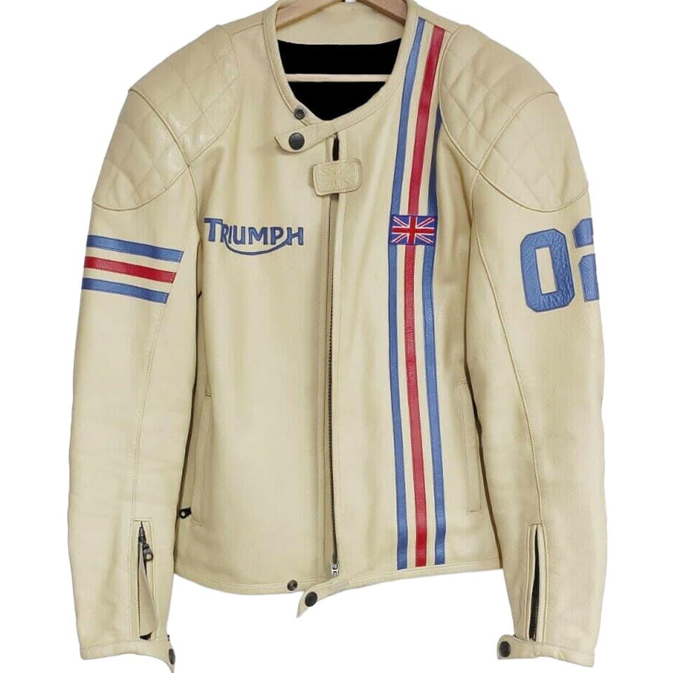 Triumph Motorcycle Cream Leather Jacket - Maker of Jacket