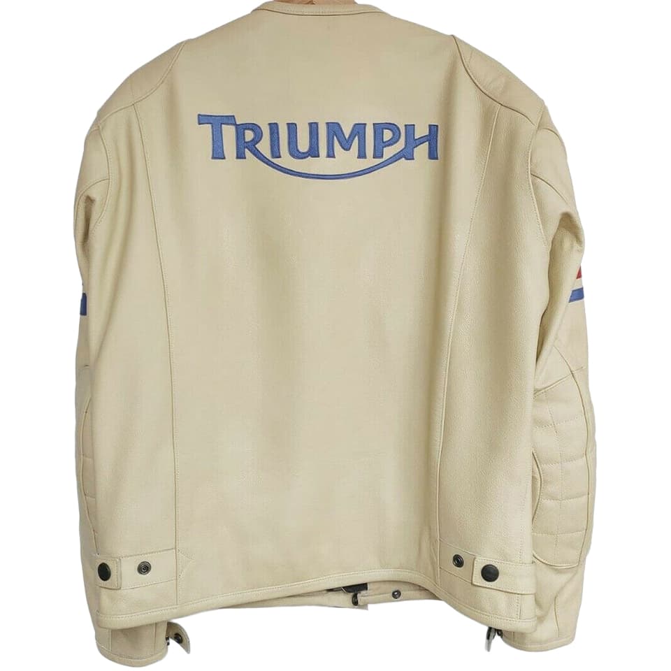 Triumph Motorcycle Cream Leather Jacket - Maker of Jacket