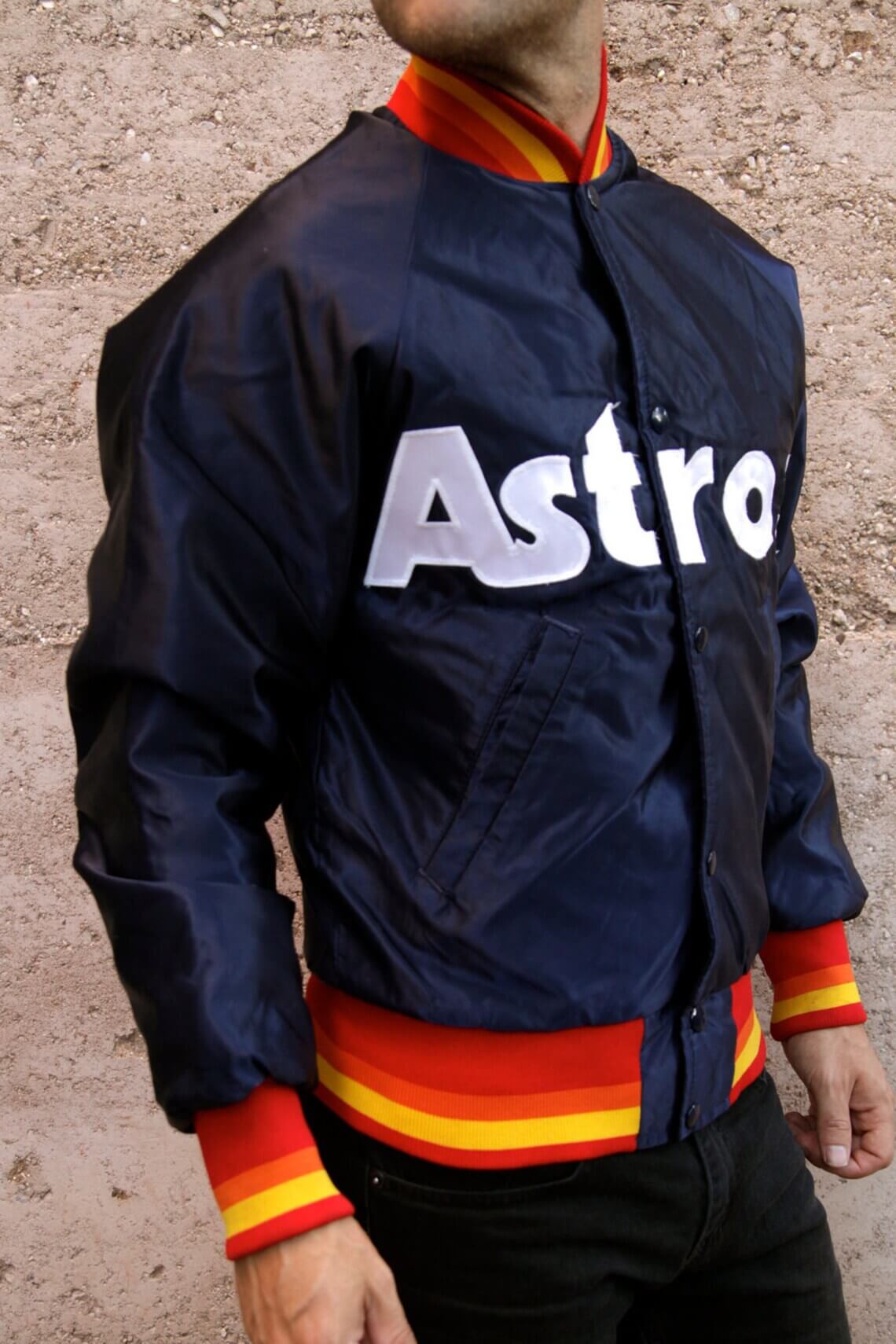 Maker of Jacket Fashion Jackets Vintage 80s Baseball Houston Astros Satin