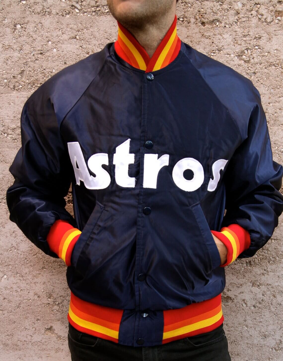 Maker of Jacket Fashion Jackets Vintage 80s Baseball Houston Astros Satin